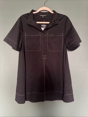 Christian Lacroix Black Short Sleeve Shift with White Topstitching